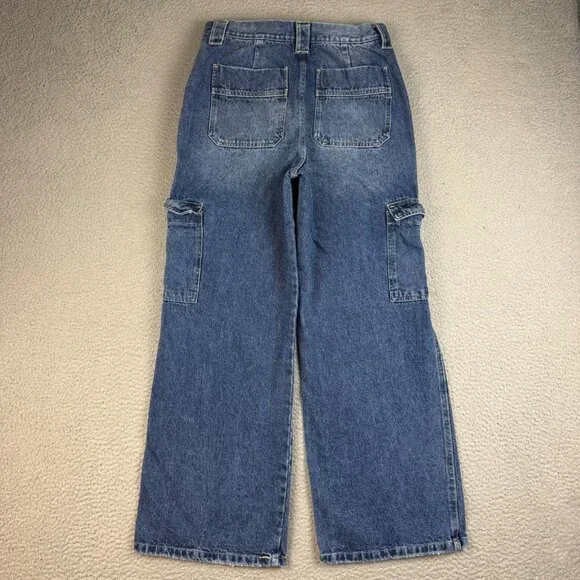 Kancan Jeans Womens 9/28 Blue Denim High Rise Wide Flare Leg Cargo Baggy Skater - Picture 2 of 6